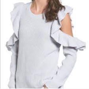 BP Grey Ruffle Cold Shoulder Sweater